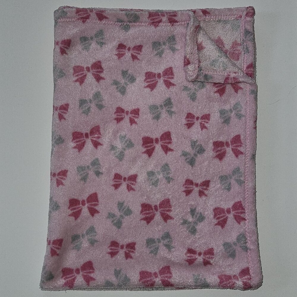 Baby Gear Pink Gray Bows Fleece Baby Blanket 30" x 40"